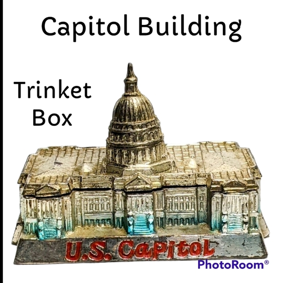 Vintage Trinket Box, U. S. Capitol, Souvenir, Washington DC, Metal, Japan, - Picture 1 of 10